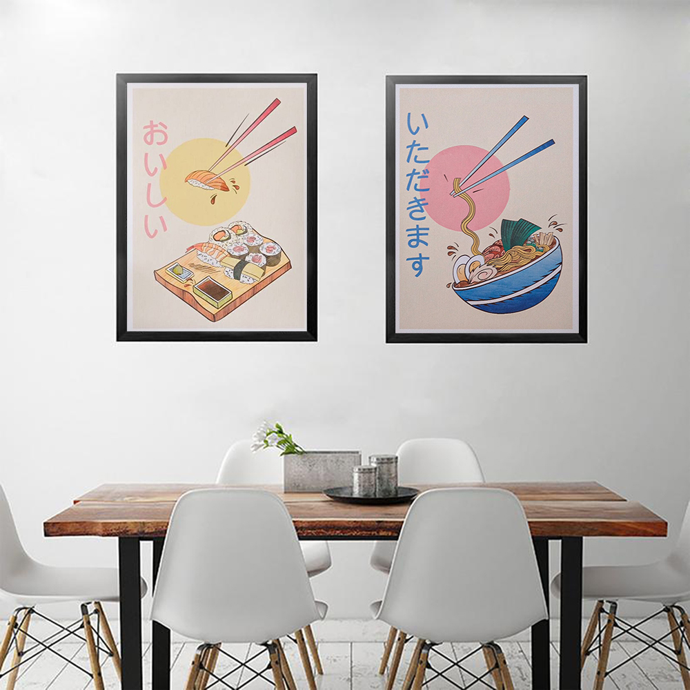 Japanese Lifestyle Home - 和風キッチン食品ポスターとプリントラーメン寿司キャンバス絵画抽象壁の写真レストラン家の装飾