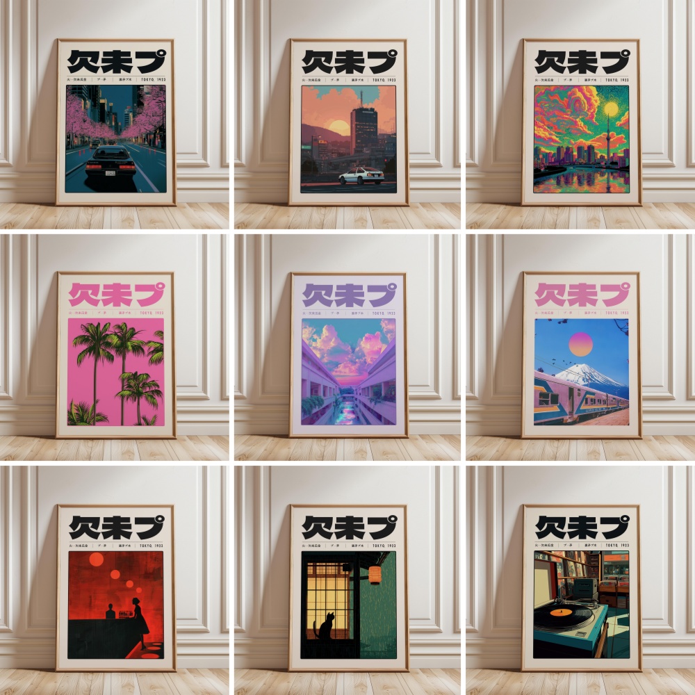 Japanese Tokyo Lifestyle - Y2K インディー文化日本パターン和風東京ベイパーワープポスター画像キャンバス絵画壁の装飾家の壁画クアドロス