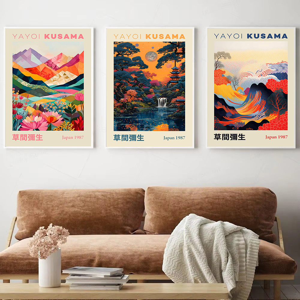 草間彌生和風幾何学的な山の風景展示ポスターキャンバス絵画壁ア - Japanese Lifestyle Home のレビューと価格