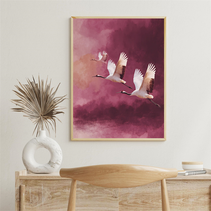 ヴィンテージクレーン飛行鳥花太陽アートポスター和風キャンバス - Japanese Lifestyle Home のレビューと価格