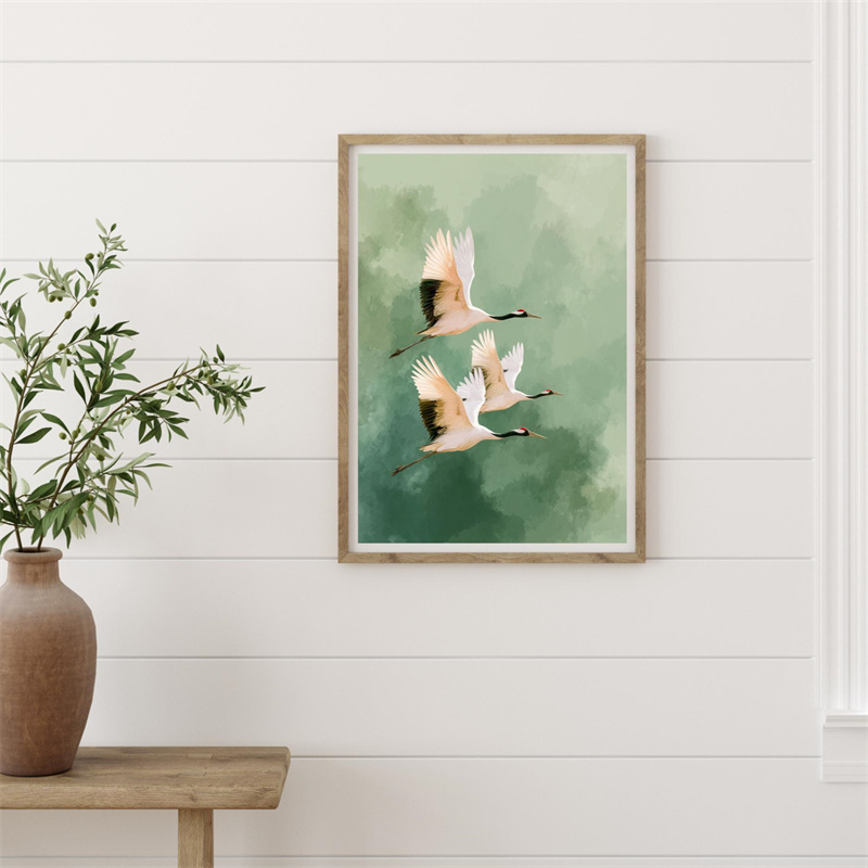 ヴィンテージクレーン飛行鳥花太陽アートポスター和風キャンバス - Japanese Lifestyle Home のレビューと価格