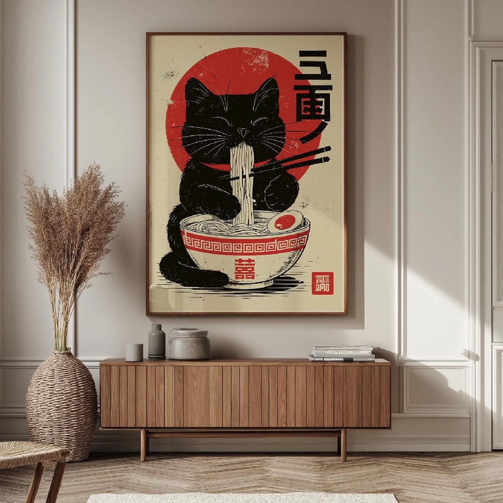 和風の猫ラーメン、カエル、赤い傘、スケッチ、蝶、鯉のキャンバ - Japanese Lifestyle Home のレビューと価格