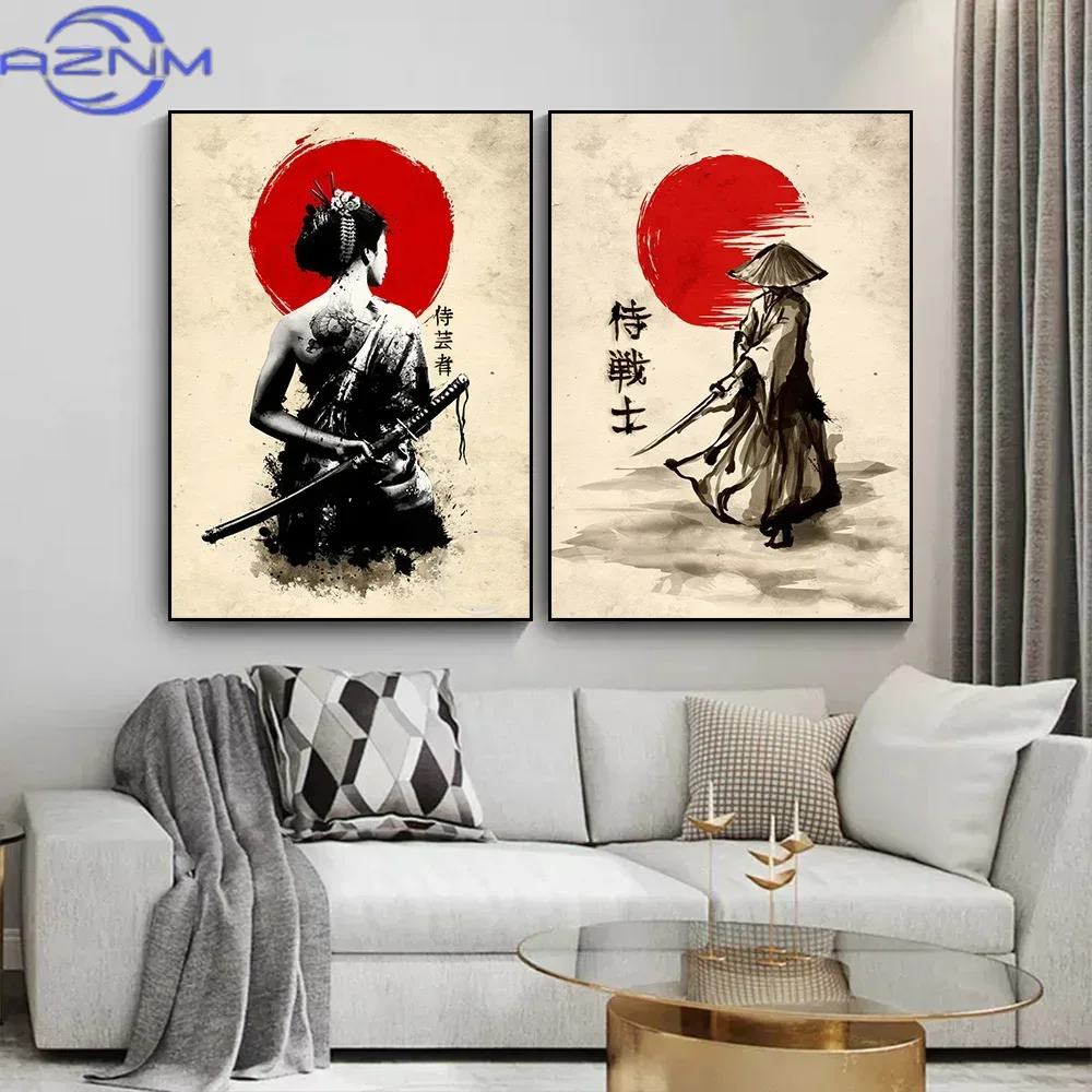 AZNM キャンバス絵画日本のサムライ壁アートポスターヴィン - Japanese Lifestyle Home のレビューと価格