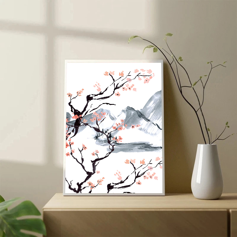 和風桜の木キャンバス油絵ポスタープリントモダンシンプルインク - Japanese Lifestyle Home のレビューと価格
