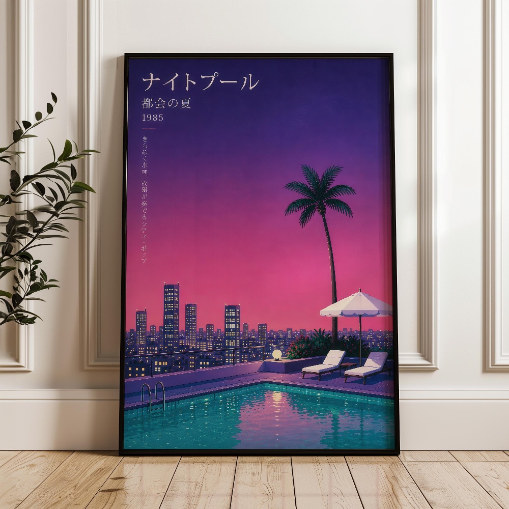 和風夕焼け夜景ビーチレトロベイパーワーブキャンバス絵画壁アー - Japanese Lifestyle Home のレビューと価格